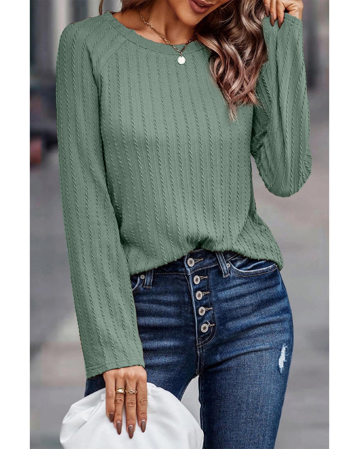 Azura Exchange Green Ribbed Round Neck Knit Top - XL