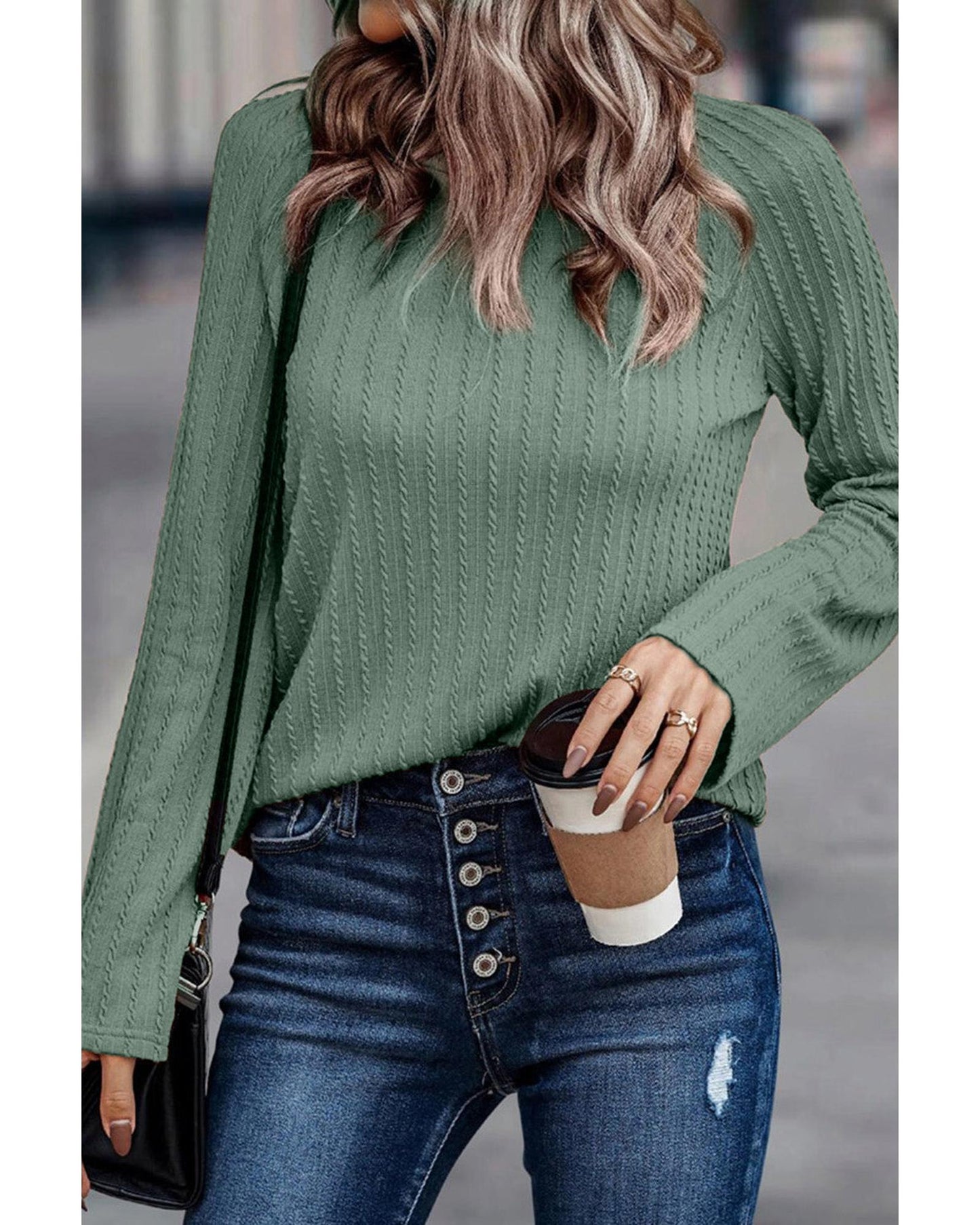 Azura Exchange Green Ribbed Round Neck Knit Top - XL