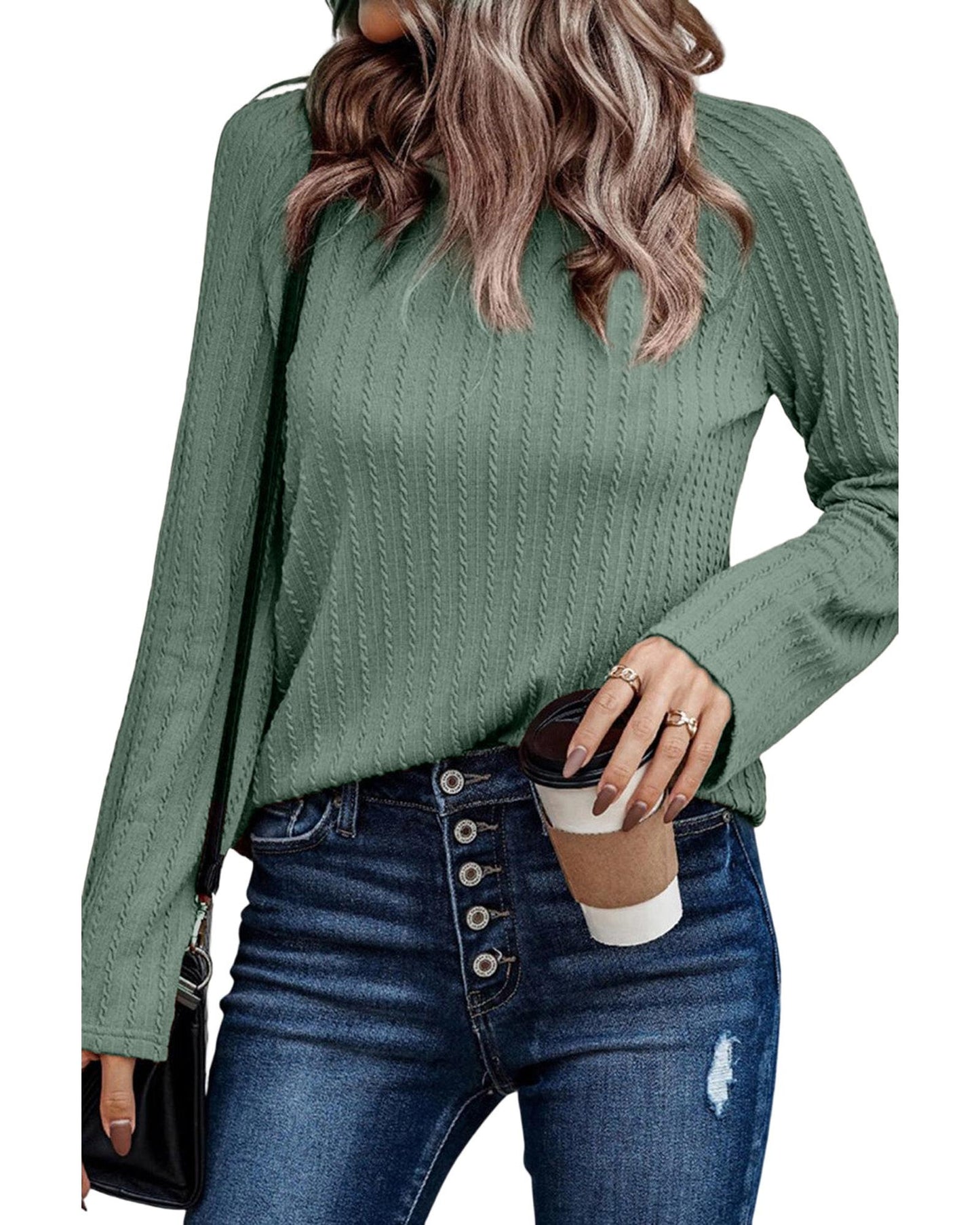 Azura Exchange Green Ribbed Round Neck Knit Top - XL