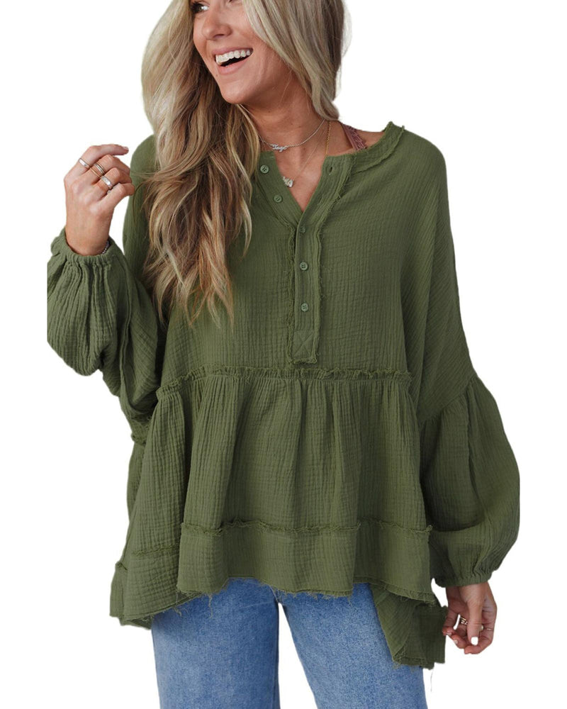 Azura Exchange Loose Sleeve Raw Edge Top - XL