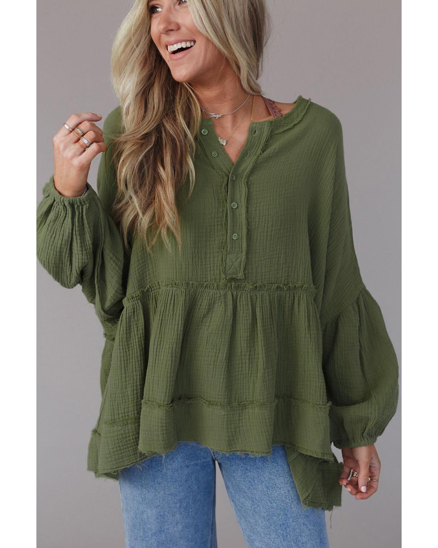 Azura Exchange Loose Sleeve Raw Edge Top - XL