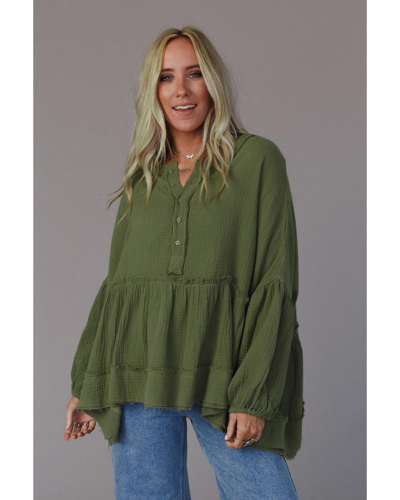 Azura Exchange Loose Sleeve Raw Edge Top - XL