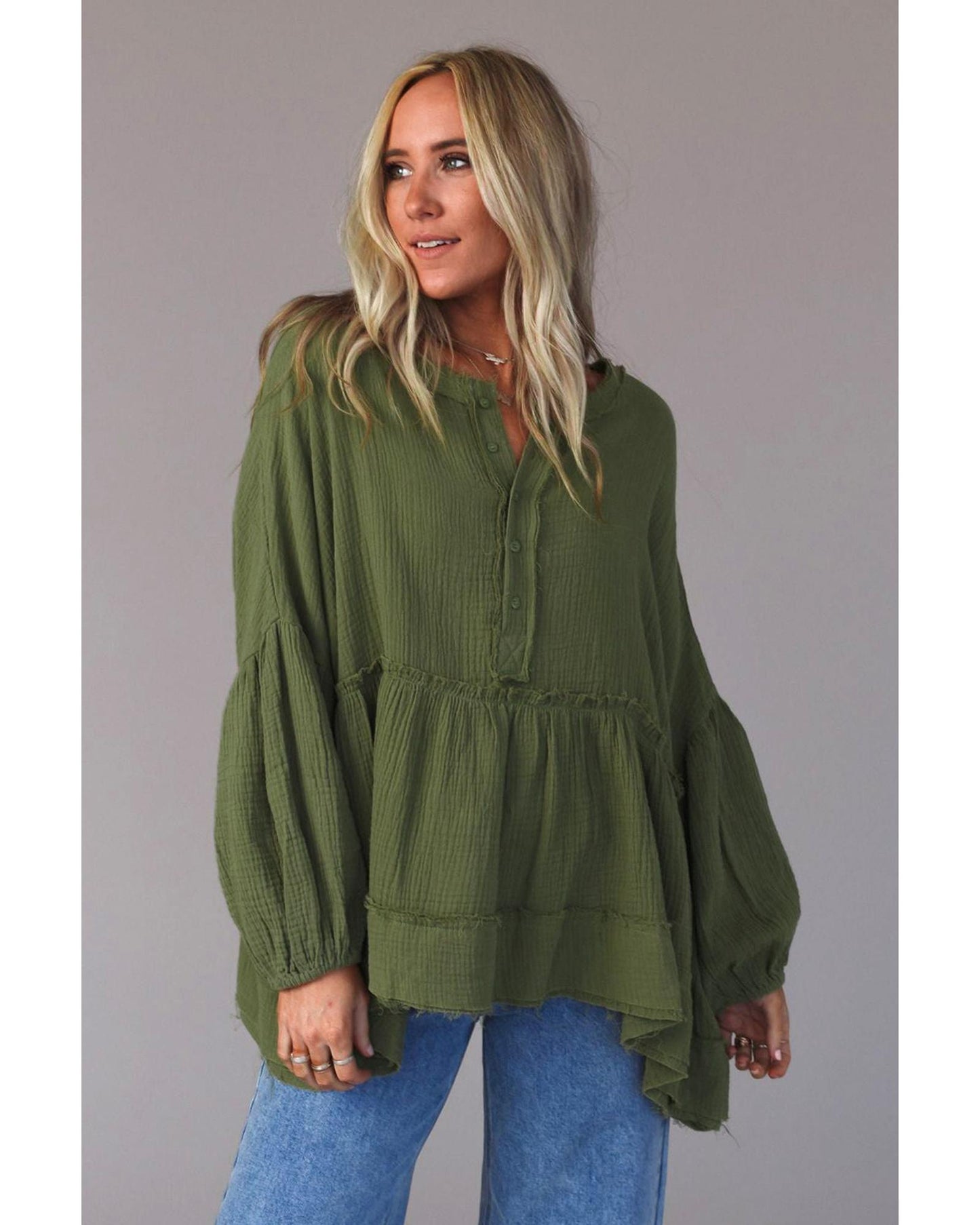 Azura Exchange Loose Sleeve Raw Edge Top - XL