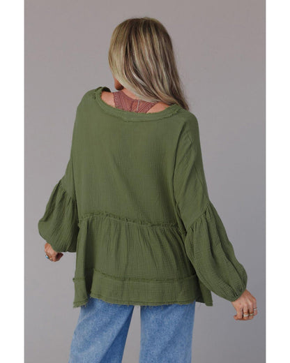 Azura Exchange Loose Sleeve Raw Edge Top - XL