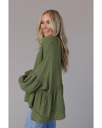 Azura Exchange Loose Sleeve Raw Edge Top - XL