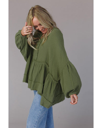 Azura Exchange Loose Sleeve Raw Edge Top - XL