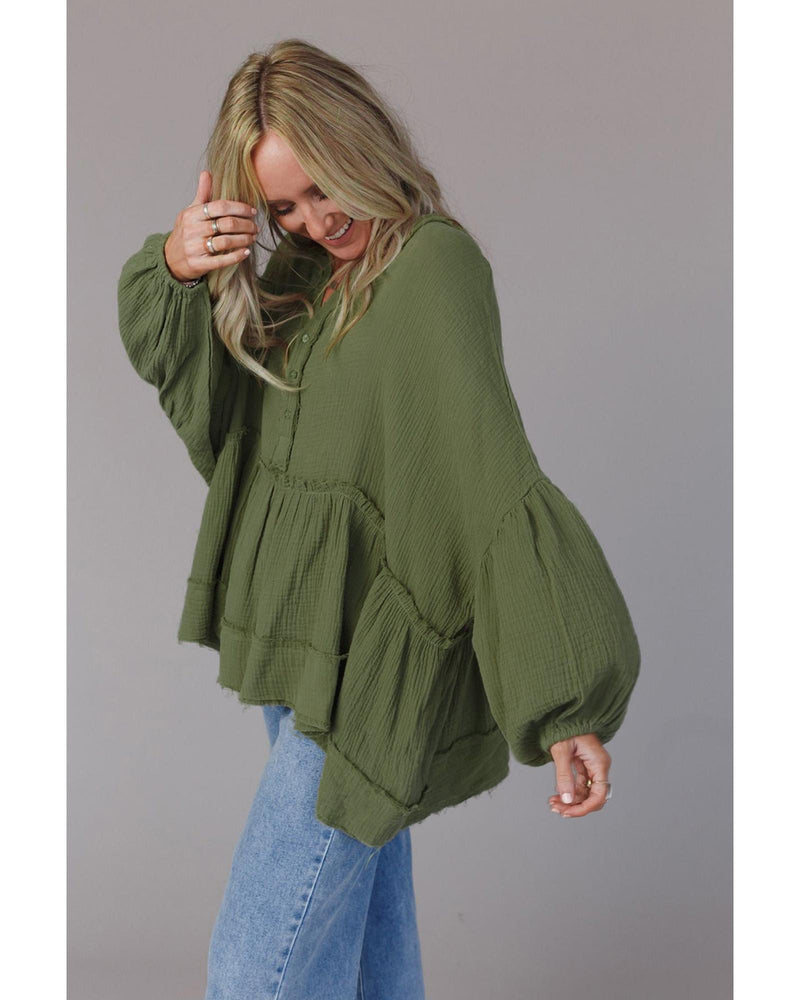 Azura Exchange Loose Sleeve Raw Edge Top - XL