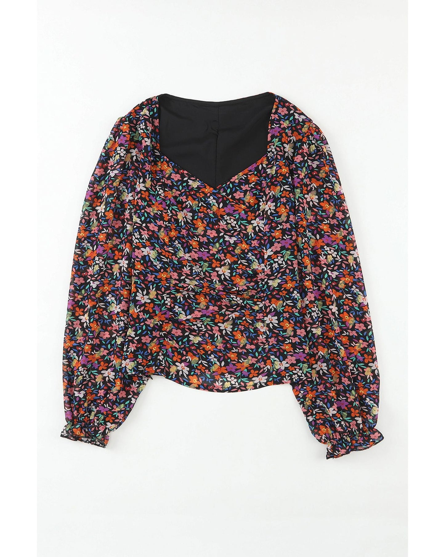 Azura Exchange V Neck Bubble Sleeve Floral Blouse - M