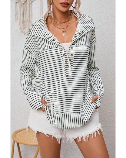 Azura Exchange Striped Thumbhole Drop Shoulder V Neck Top - S