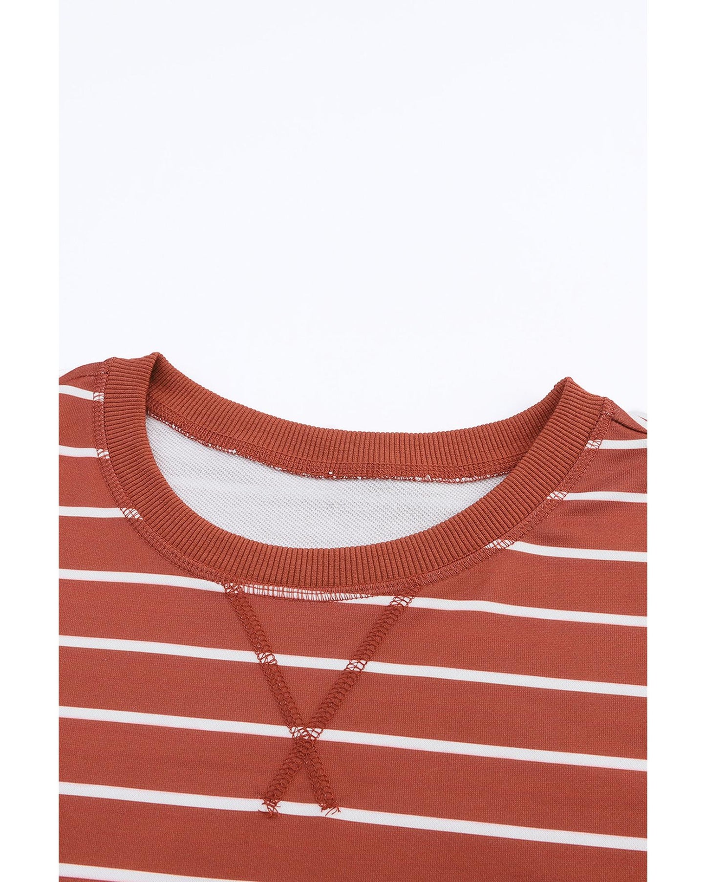 Azura Exchange Striped Print Ribbed Trim Top - L