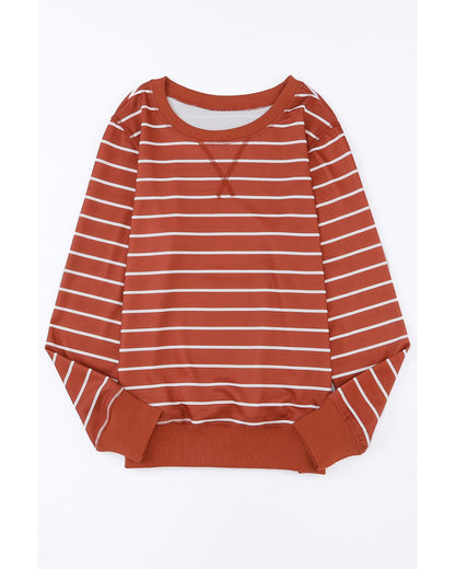 Azura Exchange Striped Print Ribbed Trim Top - L