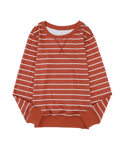 Azura Exchange Striped Print Ribbed Trim Top - L