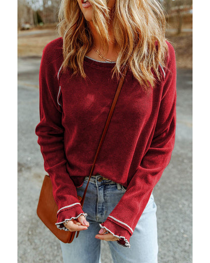 Azura Exchange Textured Round Neck Long Sleeve Top - M