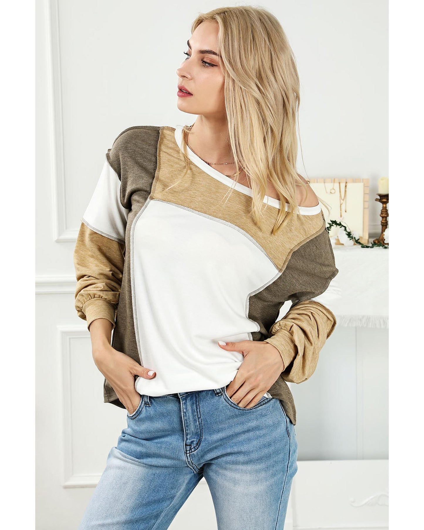 Azura Exchange Exposed Seam Color Block Patchwork Top - S