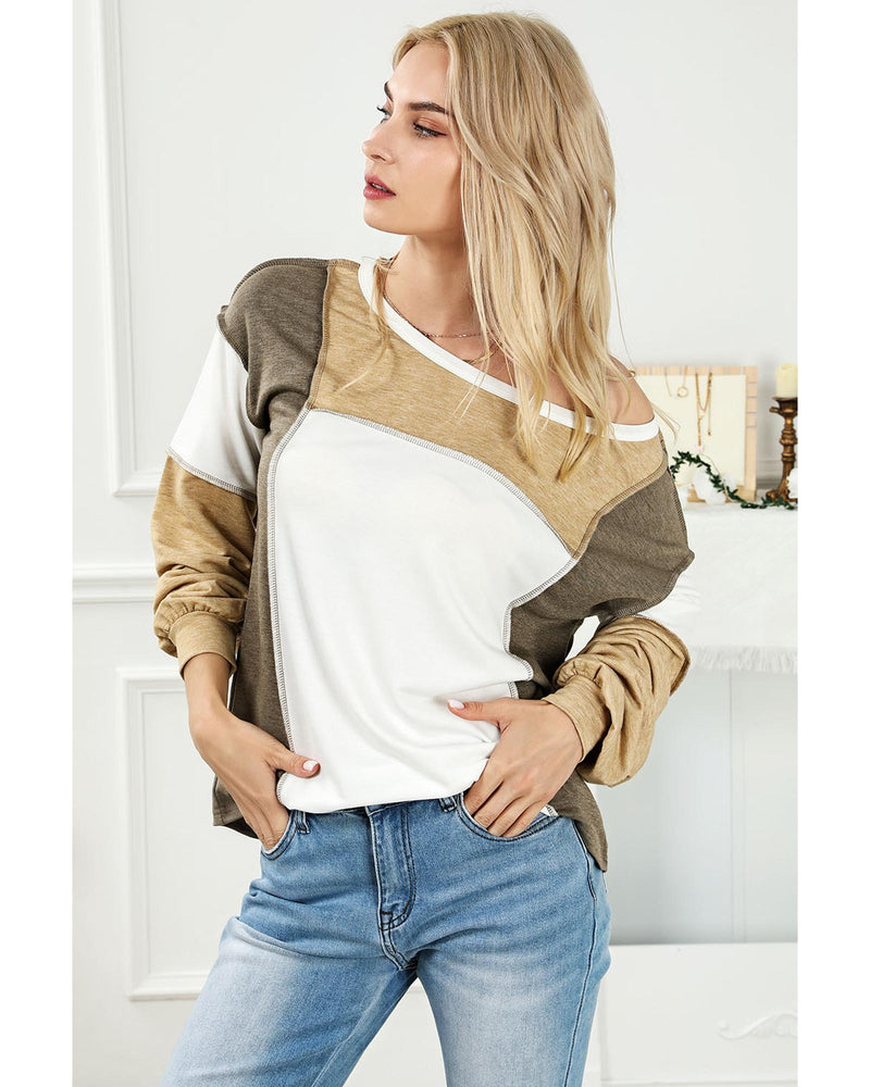 Azura Exchange Exposed Seam Color Block Patchwork Top - S