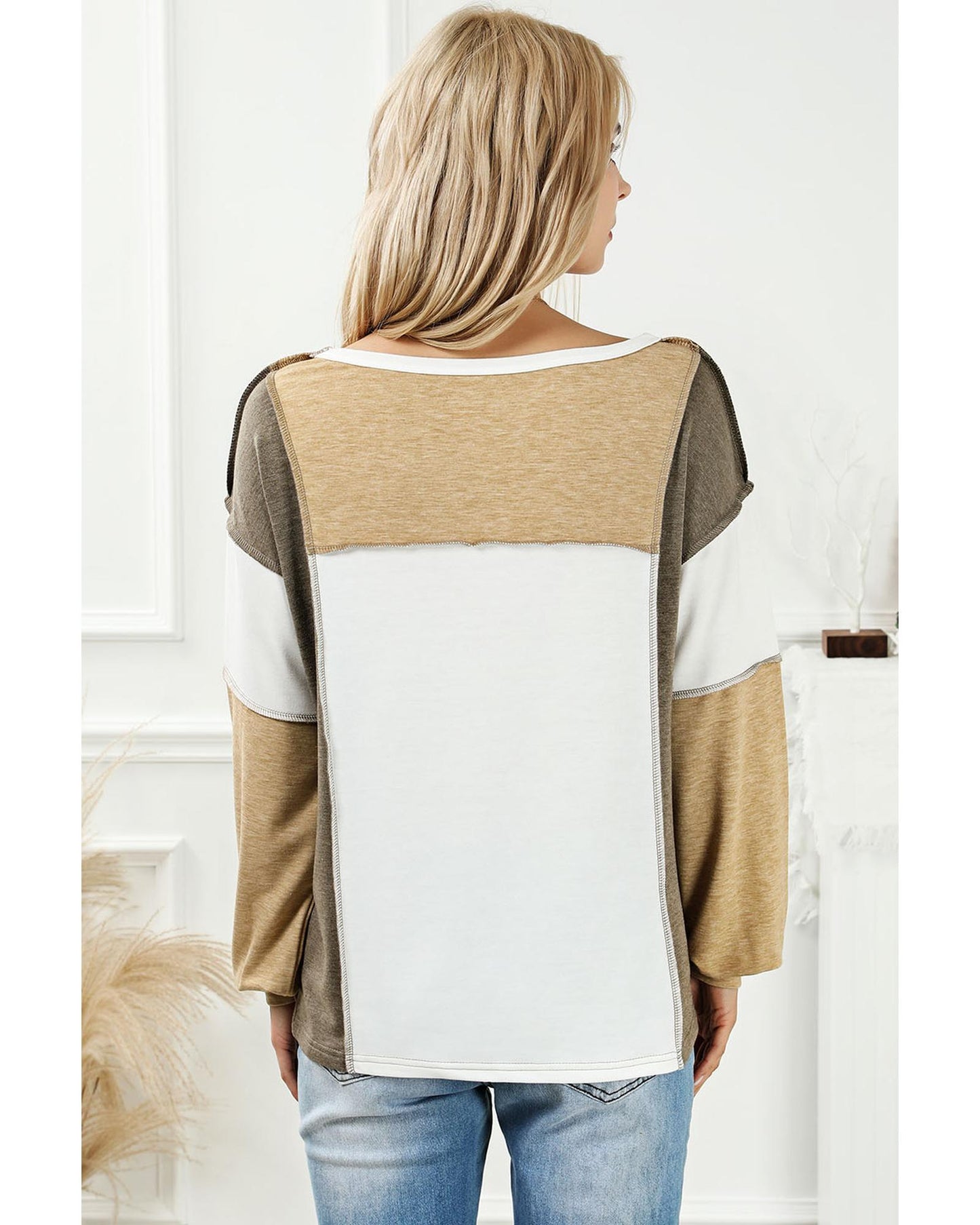 Azura Exchange Exposed Seam Color Block Patchwork Top - S