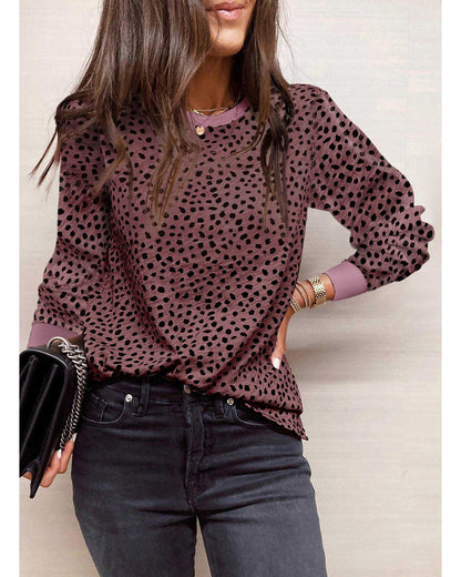 Azura Exchange Spotted Print Round Neck Long Sleeve Top - XL