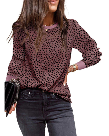 Azura Exchange Spotted Print Round Neck Long Sleeve Top - XL