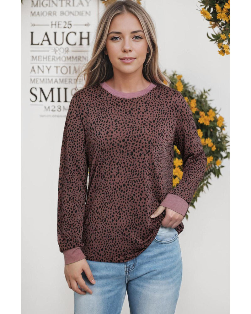 Azura Exchange Spotted Print Round Neck Long Sleeve Top - XL
