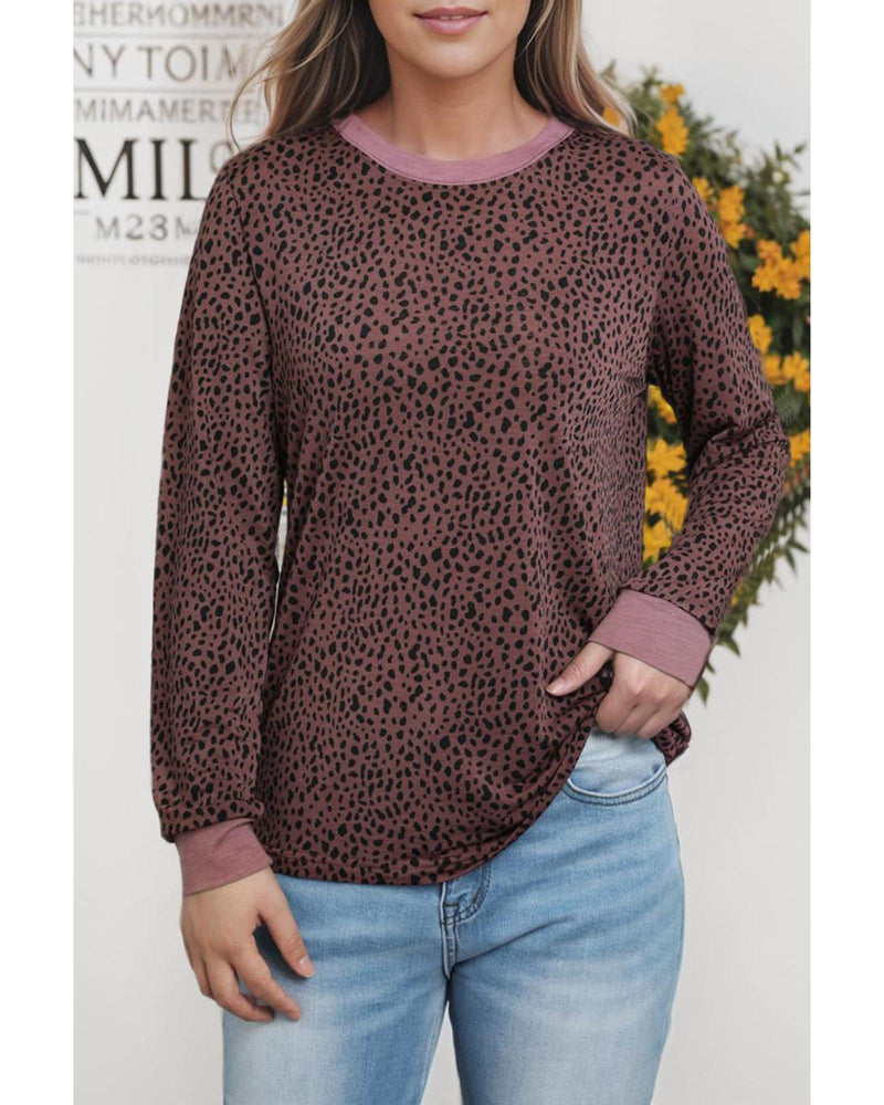 Azura Exchange Spotted Print Round Neck Long Sleeve Top - XL