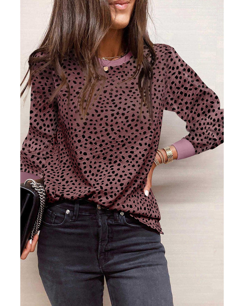 Azura Exchange Spotted Print Round Neck Long Sleeve Top - XL