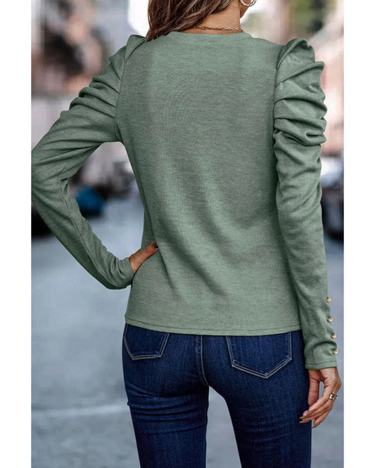 Azura Exchange Buttoned Puff Long Sleeve Sheath Top - XL