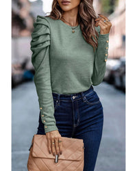 Azura Exchange Buttoned Puff Long Sleeve Sheath Top - XL