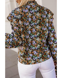 Azura Exchange Floral Print Ruffled Bubble Sleeve Shirt - S