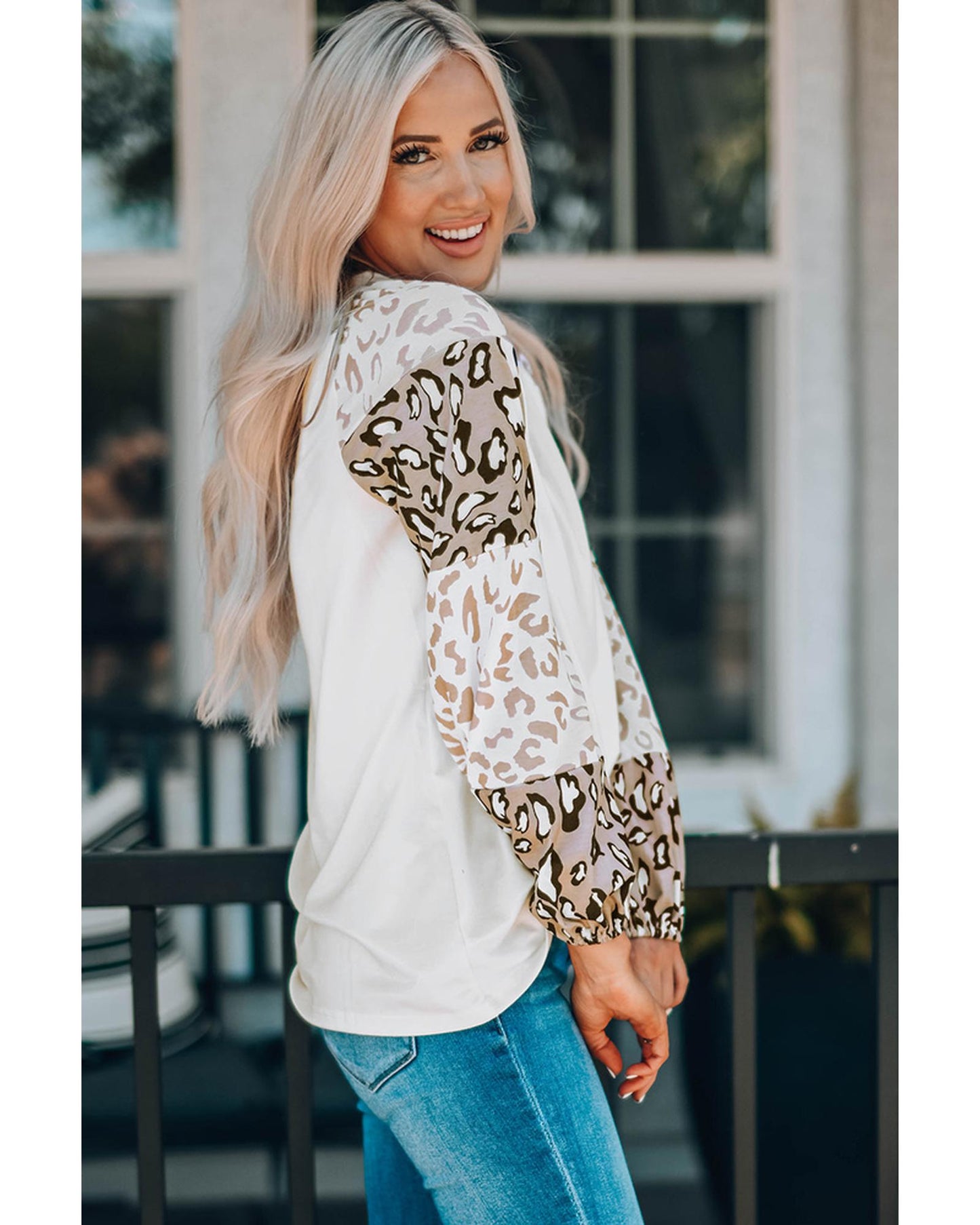 Azura Exchange Leopard Print Bubble Sleeve Top - XL