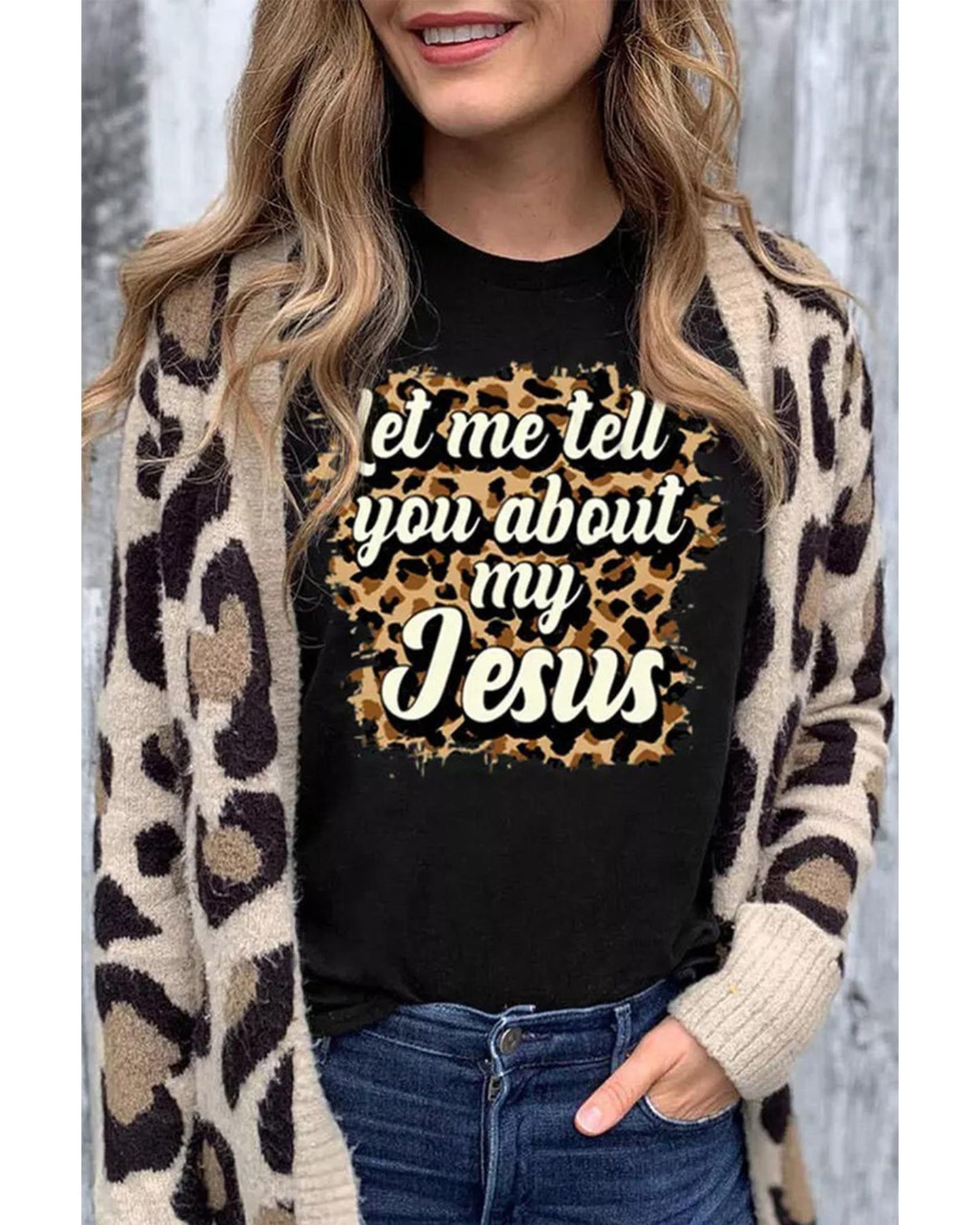 Azura Exchange Leopard Letter Print Crewneck Graphic Tee - M