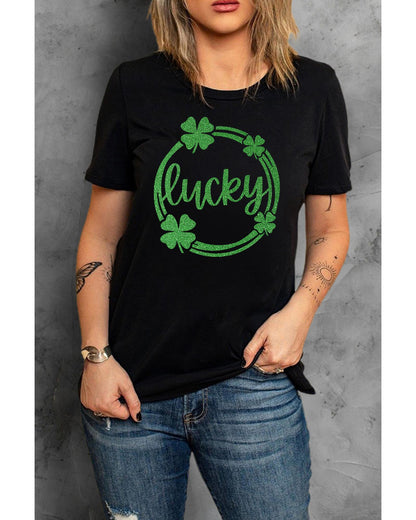 Azura Exchange Sequin Lucky Clover Print T-shirt - M