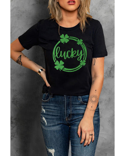 Azura Exchange Sequin Lucky Clover Print T-shirt - M