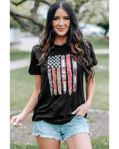 Azura Exchange American Flag Print Short Sleeve Graphic Tee - L