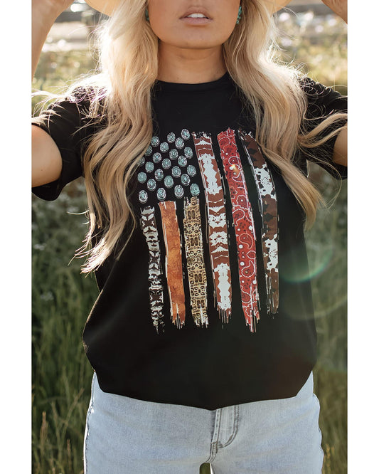 Azura Exchange American Flag Print Short Sleeve Graphic Tee - M