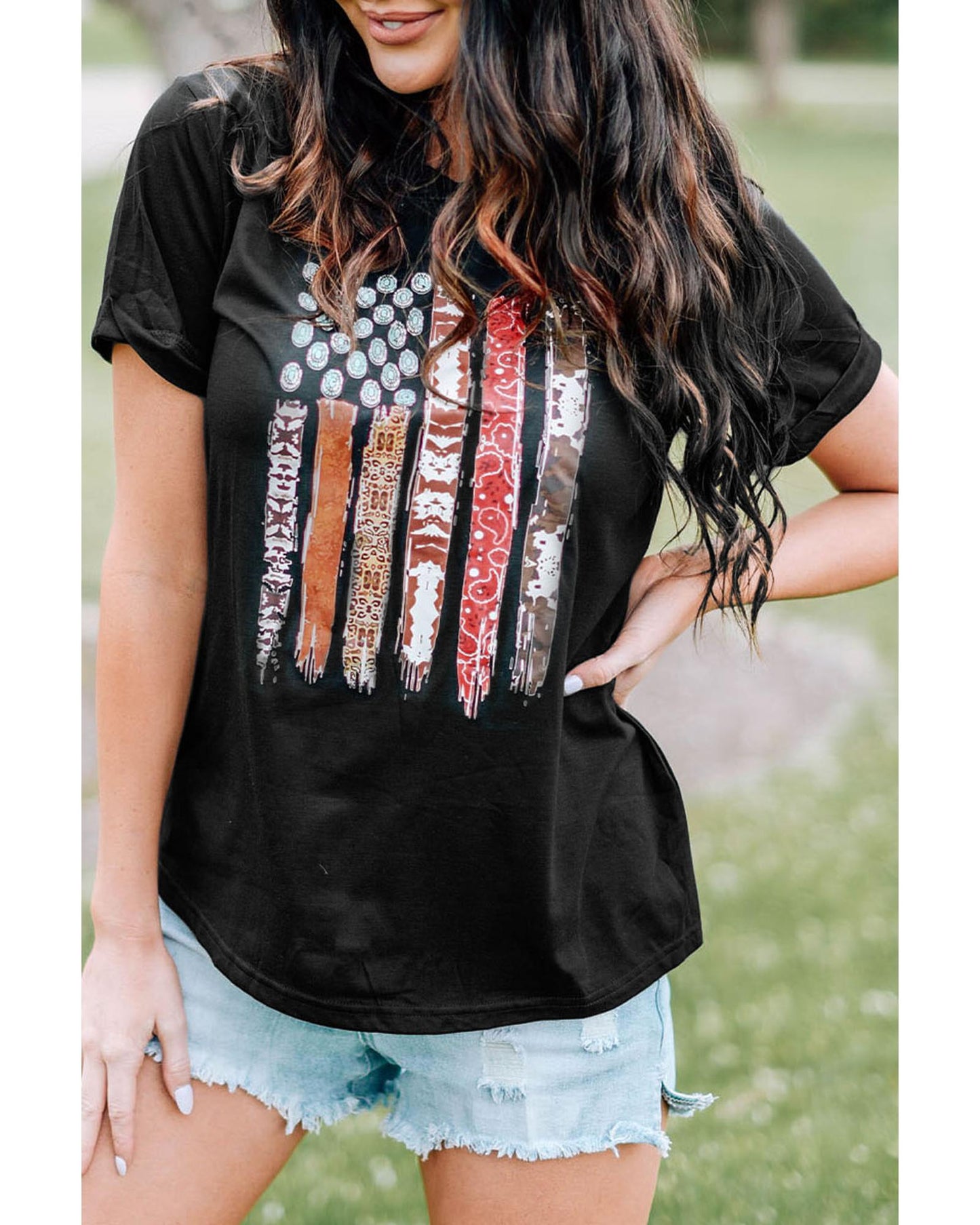 Azura Exchange American Flag Print Short Sleeve Graphic Tee - M