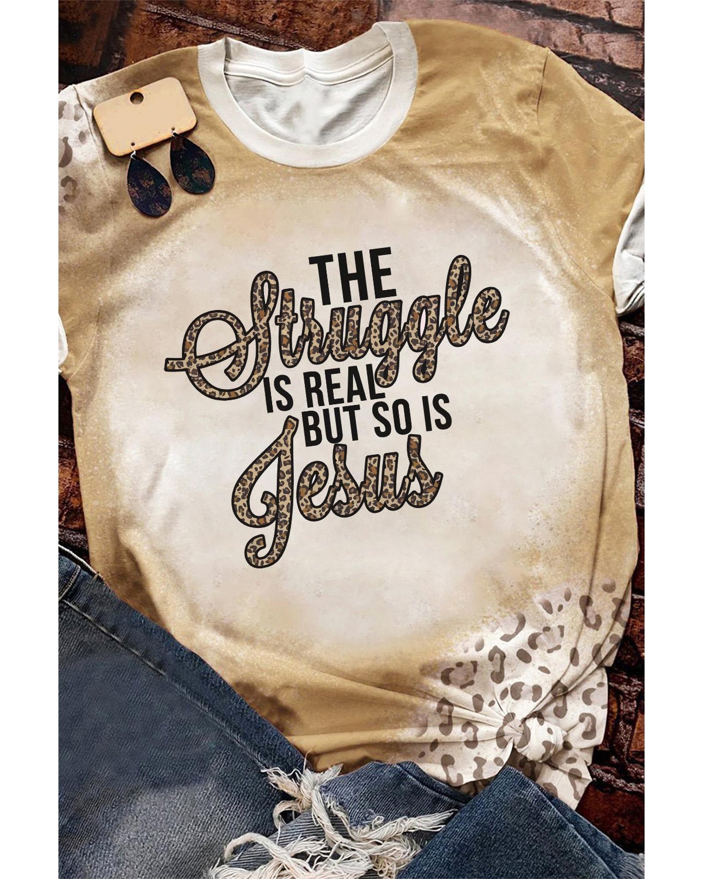 Azura Exchange Vintage Letter Leopard Tie Dye Print T-Shirt - L