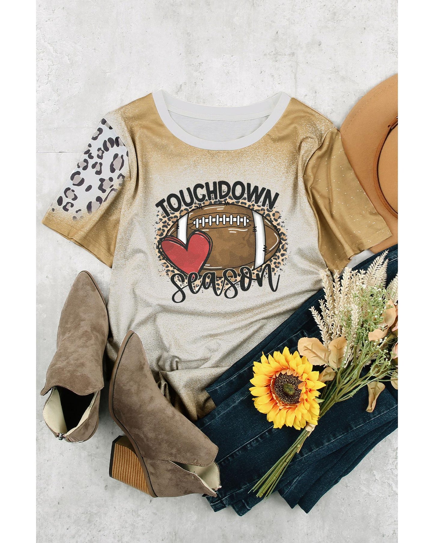 Azura Exchange Touchdown Season Rugby Graphic Leopard Tee - S