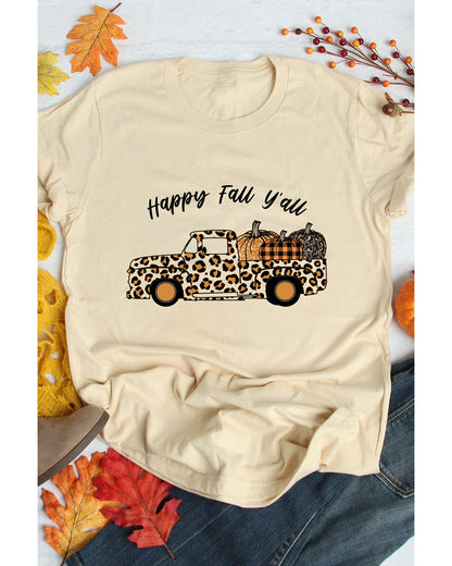 Azura Exchange Leopard Truck Pumpkin Graphic Tee - Khaki - L