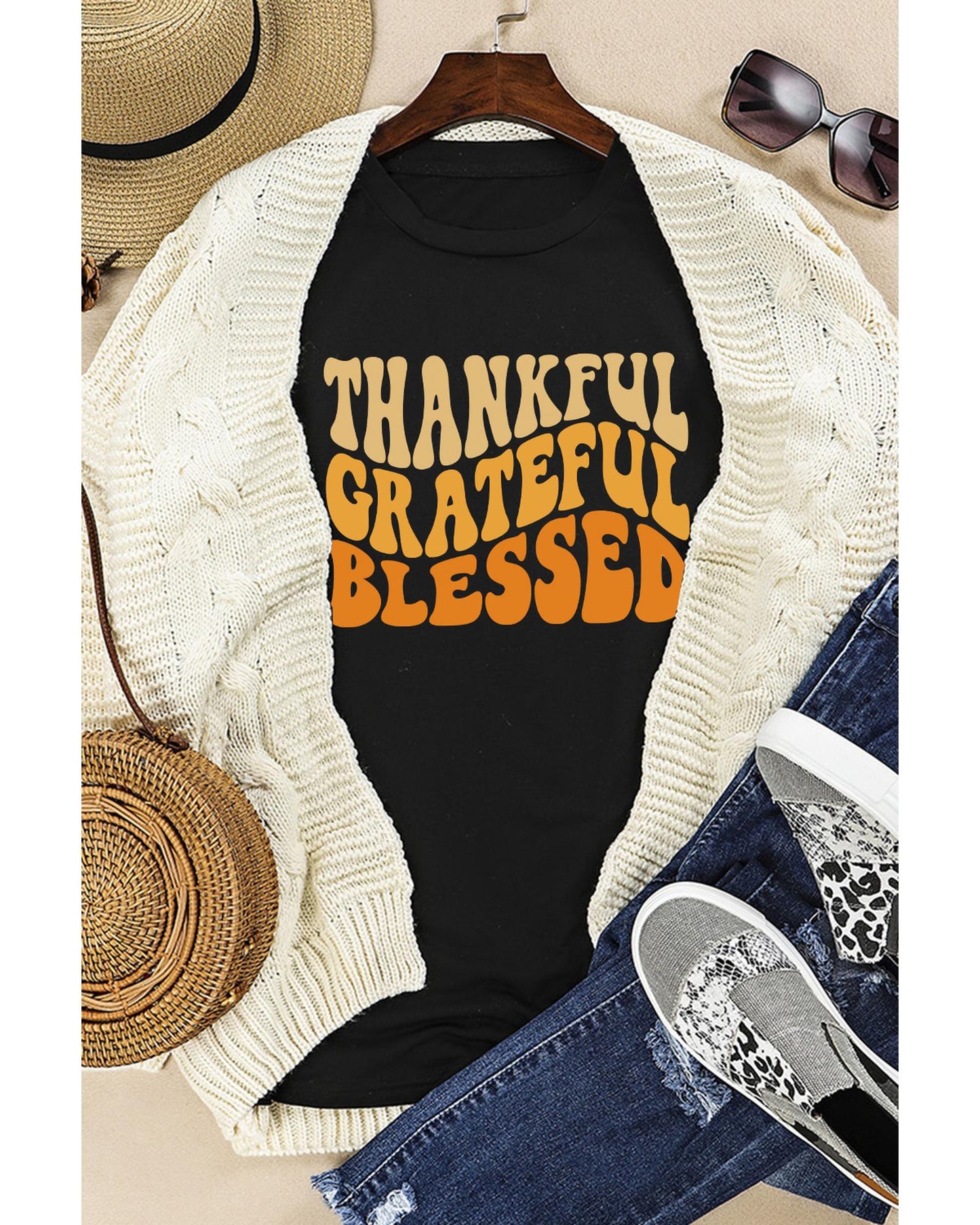 Azura Exchange Thankful Grateful Blessed Graphic Tee - 2XL