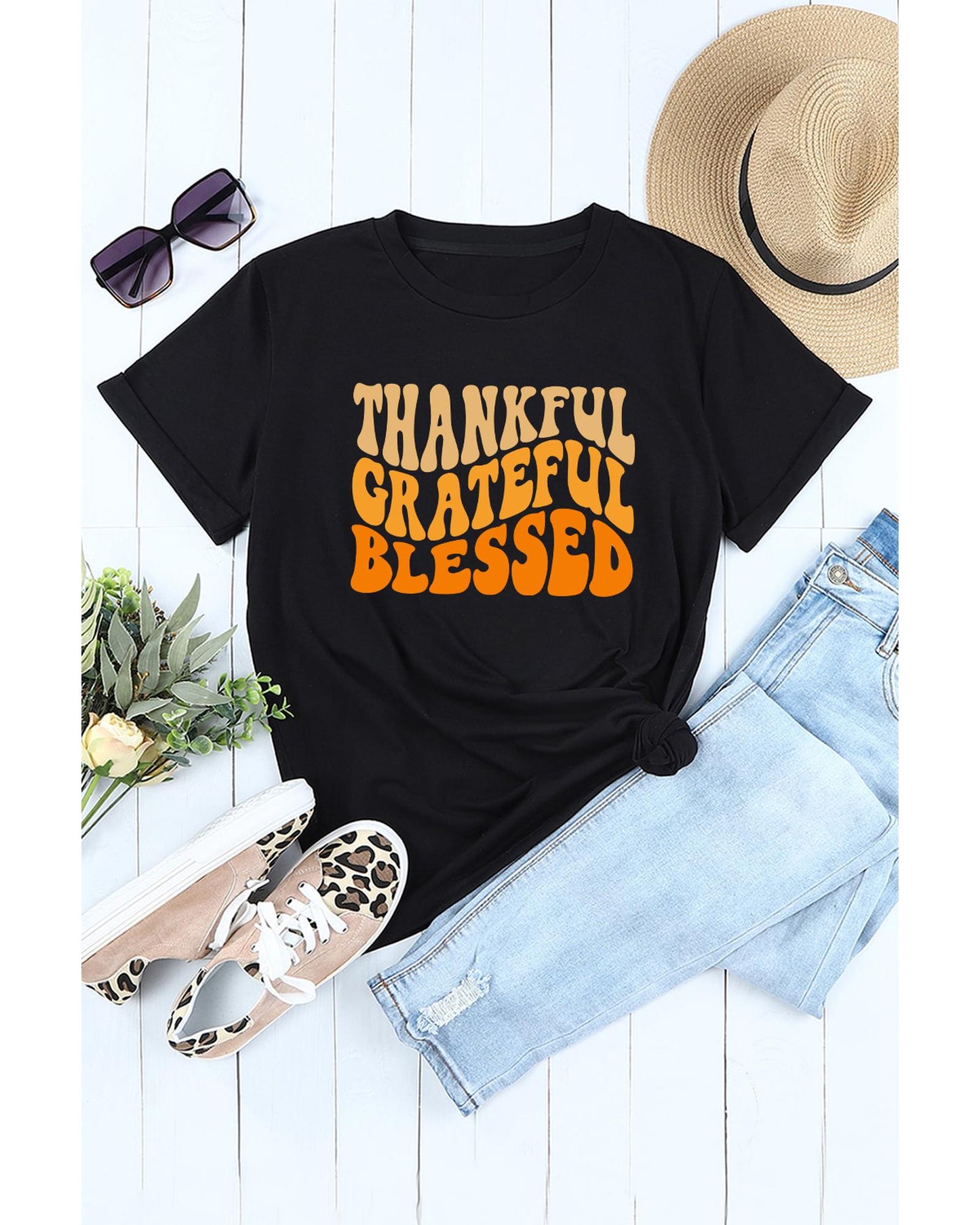 Azura Exchange Thankful Grateful Blessed Graphic Tee - L