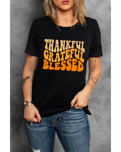 Azura Exchange Thankful Grateful Blessed Graphic Tee - L