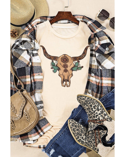 Azura Exchange Western Steer Skull Graphic Print T-Shirt - L