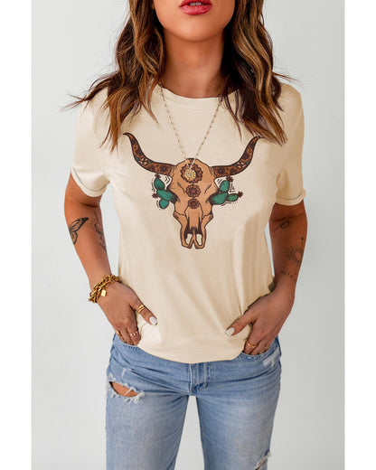 Azura Exchange Western Steer Skull Graphic Print T-Shirt - L