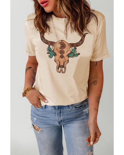 Azura Exchange Western Steer Skull Graphic Print T-Shirt - L