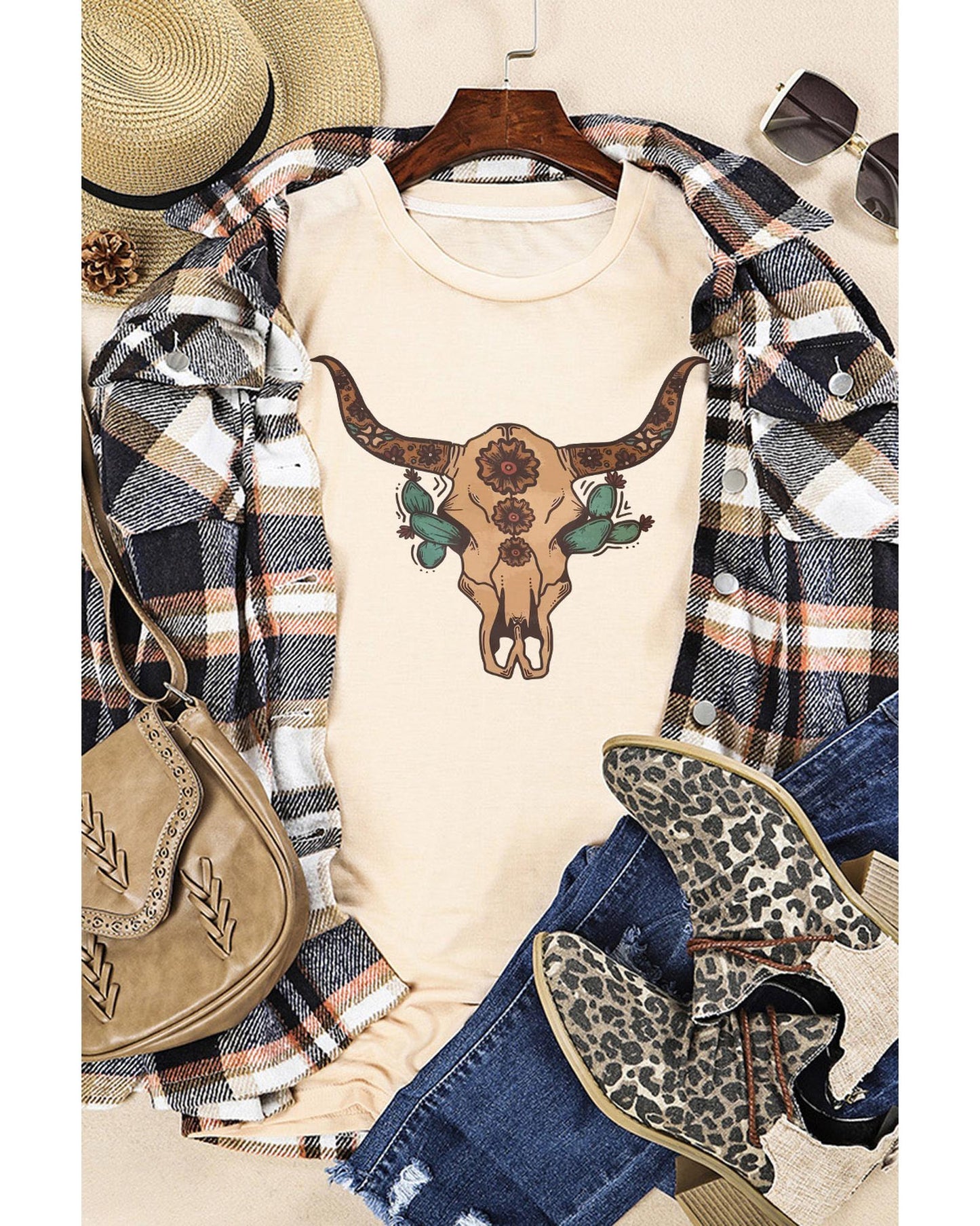 Azura Exchange Western Steer Skull Graphic Print T-Shirt - M