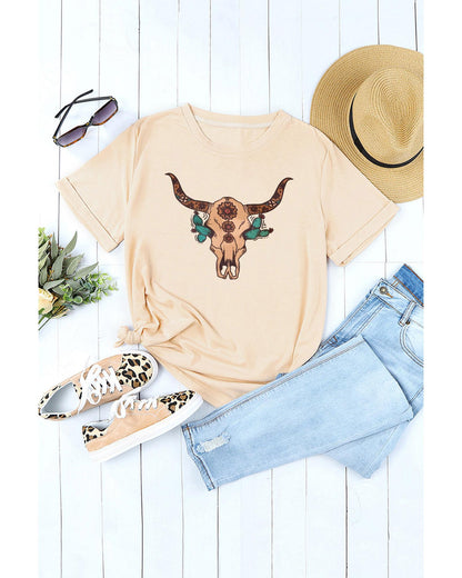 Azura Exchange Western Steer Skull Graphic Print T-Shirt - M