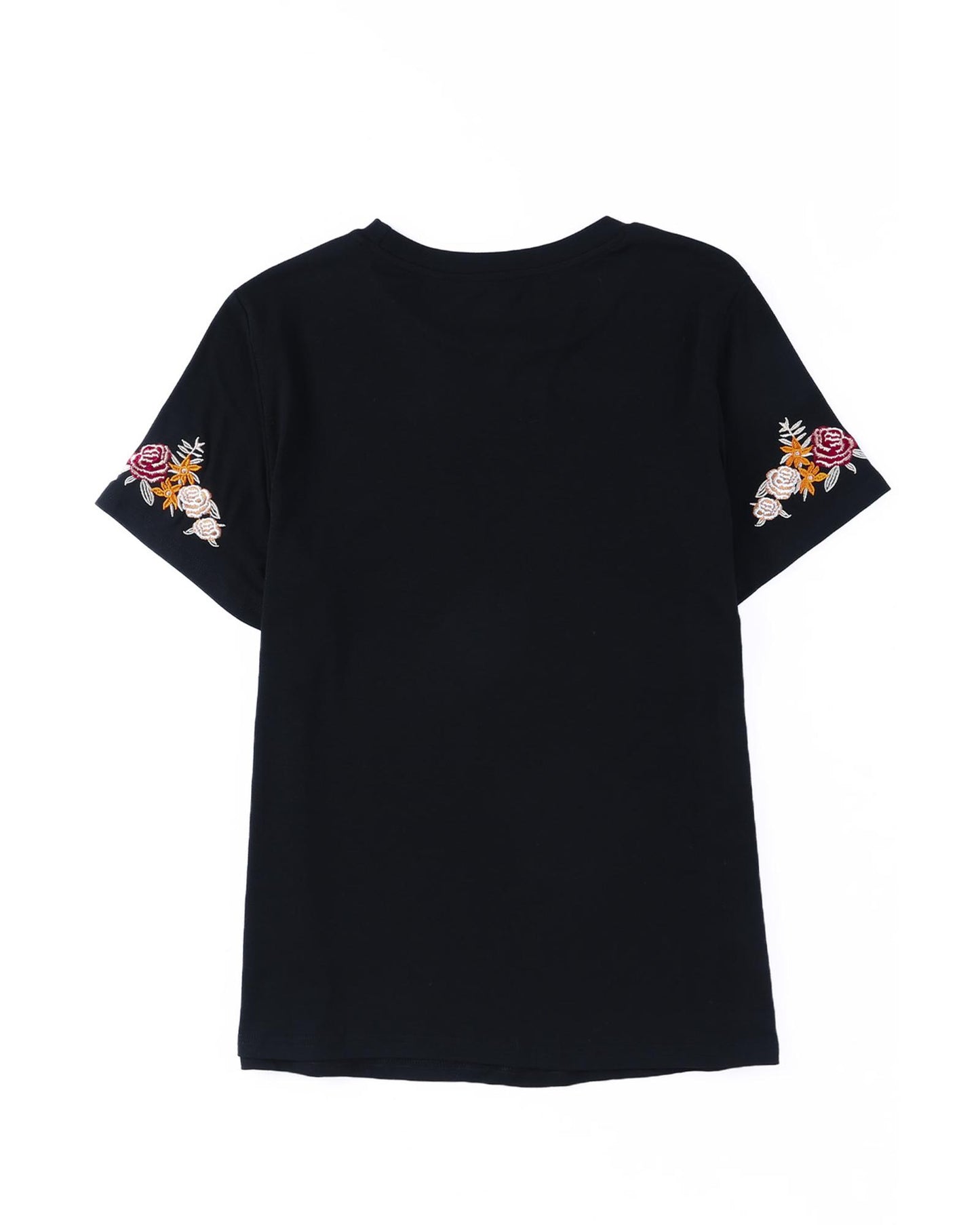 Azura Exchange Embroidered Short Sleeve T-Shirt with Floral Detail - S