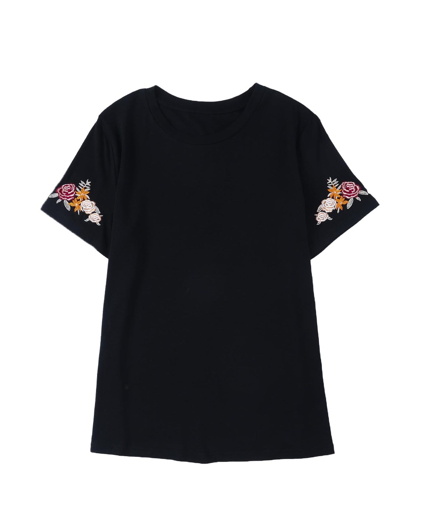 Azura Exchange Embroidered Short Sleeve T-Shirt with Floral Detail - S