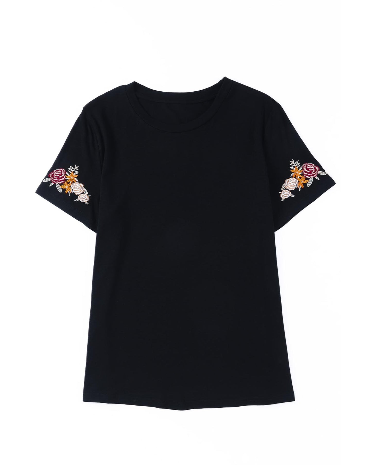 Azura Exchange Embroidered Short Sleeve T-Shirt with Floral Detail - S