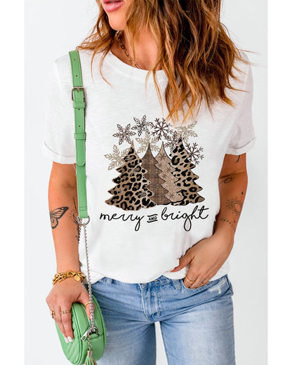 Azura Exchange Leopard Christmas Tree Graphic Print T-Shirt - M